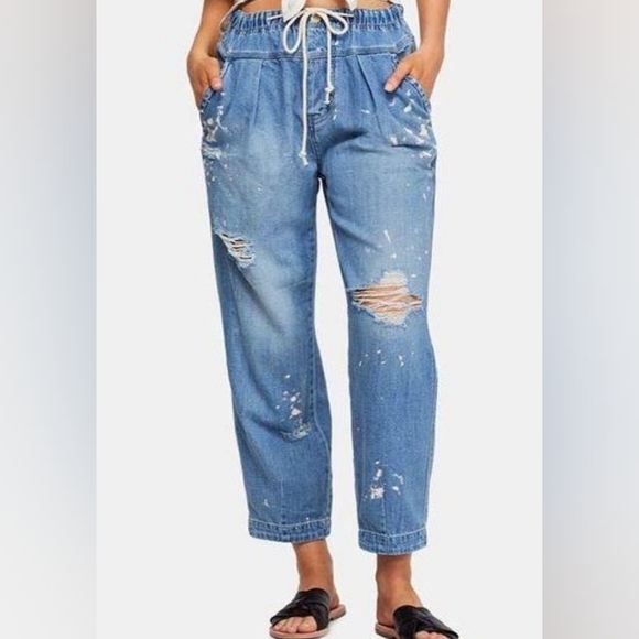 Free People Denim - Free People Distressed Utility Jeans Medium Pacific Blue